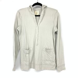 J. Crew Tissue T Women's Hooded Henley Top Small Oatmeal Raw Seam Pockets